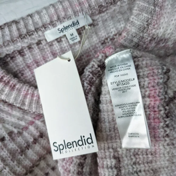 Splendid Sweater Wool Blend Chunky Knit Space Dye Oversized Black Cherry M NWT - Picture 9 of 10